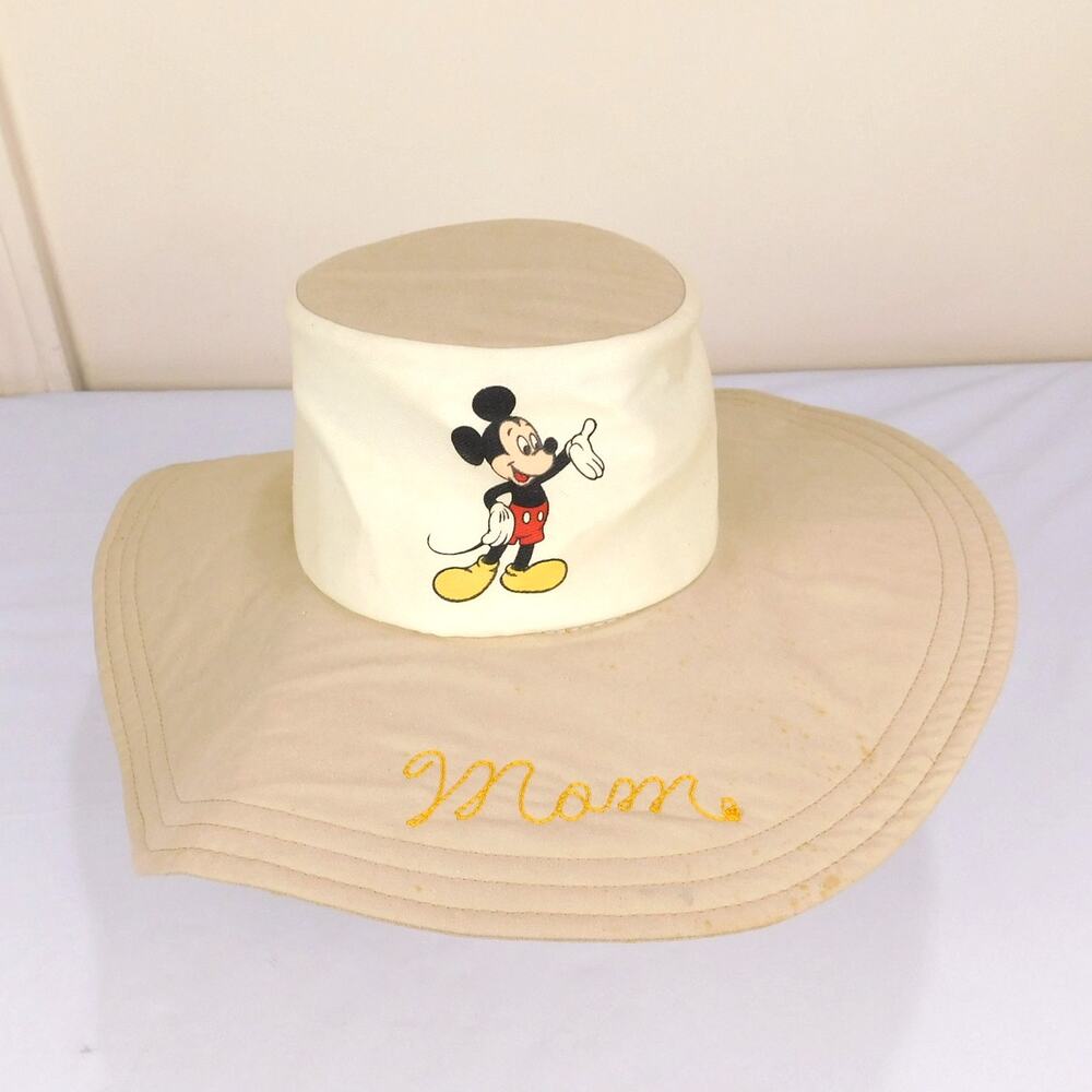 Vintage Disney Productions Mickey Mouse Mom Sun Hat Wide Brim 80s Embroidered